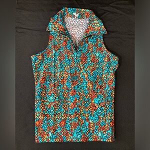 Tzu Tzu Women’s Colorful Patterned Sport Collared 1/4 Zip Sleeveless Top